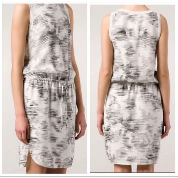 Vince Silk Drawstring Marble georgette silk dress size Small - Picture 1 of 14